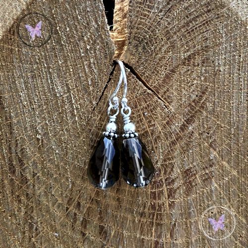 Smokey Quartz Faceted Teardrop Earrings